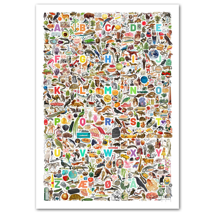 Det Danske Alfabet — en plakat med over 600 illustrationer af danske ord