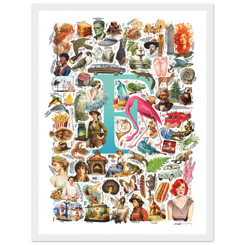 "F is for Festive" — a Renard Roux alphabet poster with English F words (turquoise version)