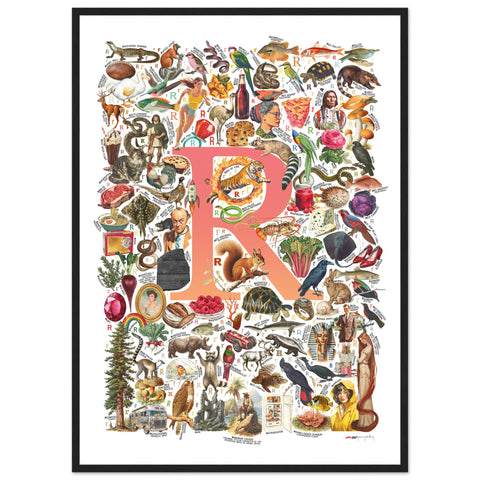"R is for Remarkable" — a Renard Roux alphabet poster with English R words (red version)