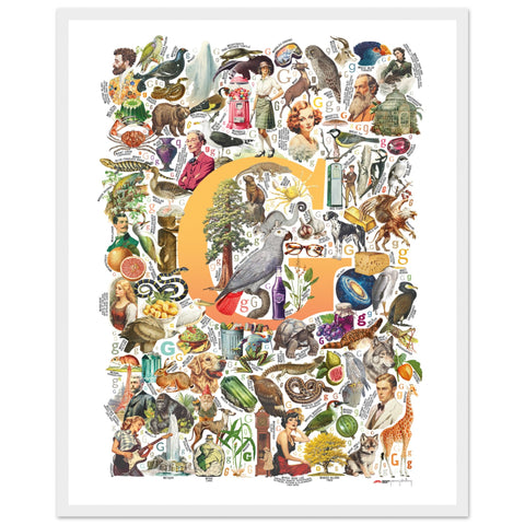 "G is for Great" — a Renard Roux alphabet poster with English G words (yellow version)