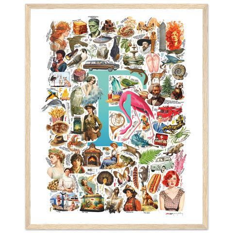 "F is for Festive" — a Renard Roux alphabet poster with English F words (turquoise version)