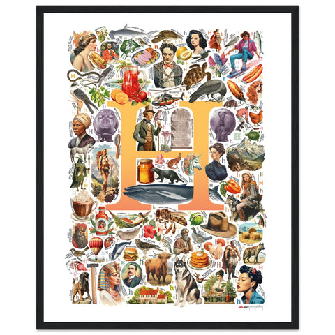 "H is for Heroes" — a Renard Roux alphabet poster with English H words (yellow version)