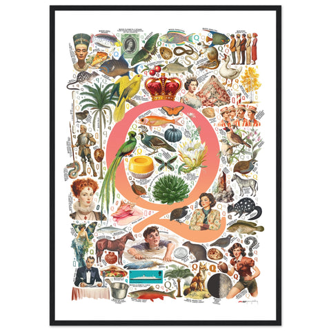 "Q is for Quest" — a Renard Roux alphabet poster with English Q words (red version)