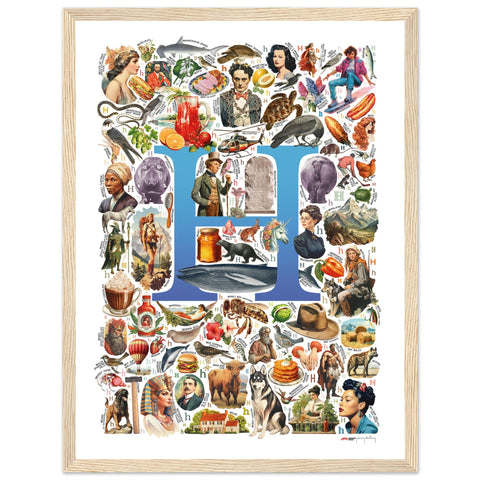 "H is for Heroes" — a Renard Roux alphabet poster with English H words (blue version)