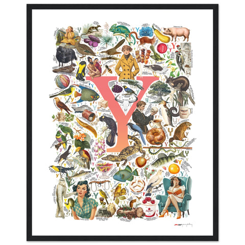 "Y is for Yonder" — a Renard Roux alphabet poster with English Y words (red version)