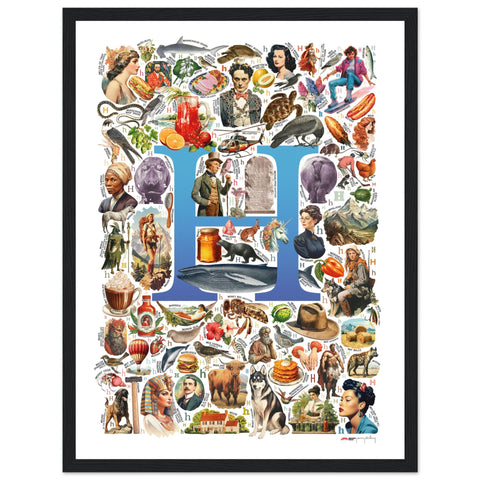 "H is for Heroes" — a Renard Roux alphabet poster with English H words (blue version)