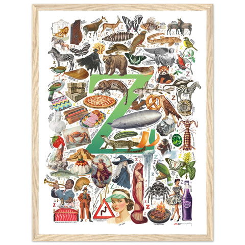 "Z is for Zenith" — a Renard Roux alphabet poster with English Z words (green version)