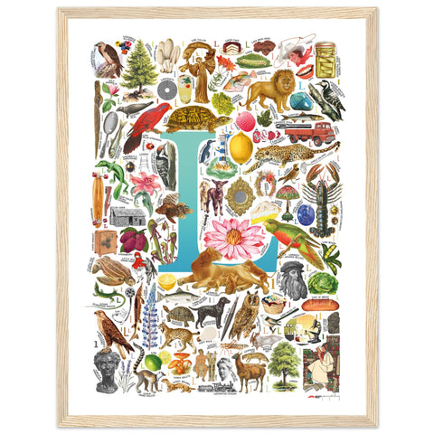 "L is for Learning" — a Renard Roux alphabet poster with English L words (turquoise version)