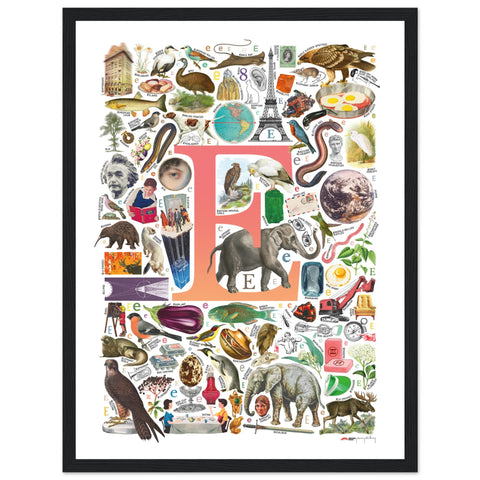 "E is for Explore" — a Renard Roux alphabet poster with English E words (red version)