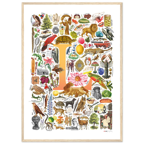 "L is for Learning" — a Renard Roux alphabet poster with English L words (yellow version)