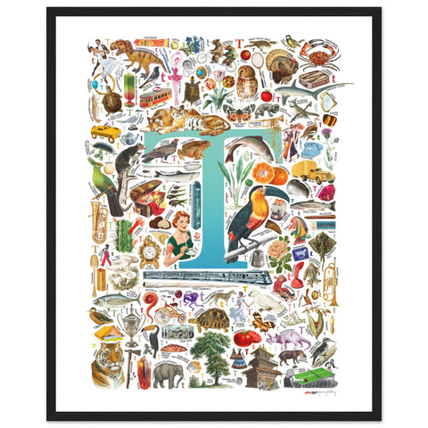 "T is for Treasure" — a Renard Roux alphabet poster with English T words (turquoise version)