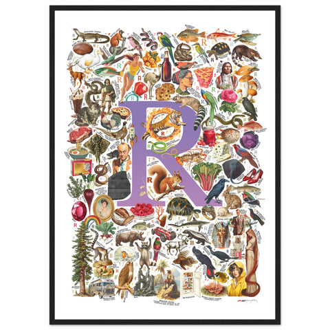 "R is for Remarkable" — a Renard Roux alphabet poster with English R words (purple version)