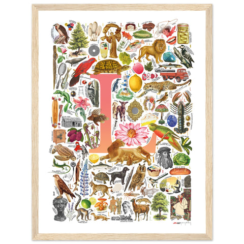 "L is for Learning" — a Renard Roux alphabet poster with English L words (red version)