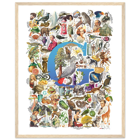 "G is for Great" — a Renard Roux alphabet poster with English G words (blue version)