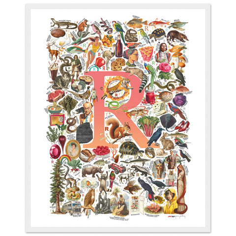 "R is for Remarkable" — a Renard Roux alphabet poster with English R words (red version)