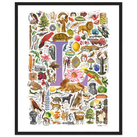 "L is for Learning" — a Renard Roux alphabet poster with English L words (purple version)