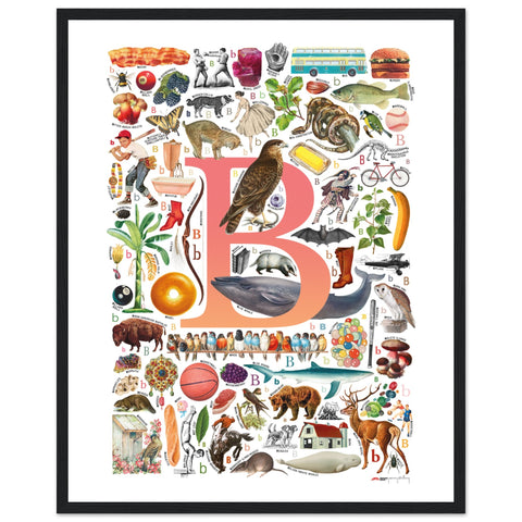 "B is for Brave" — a Renard Roux alphabet poster with English B words (red version)