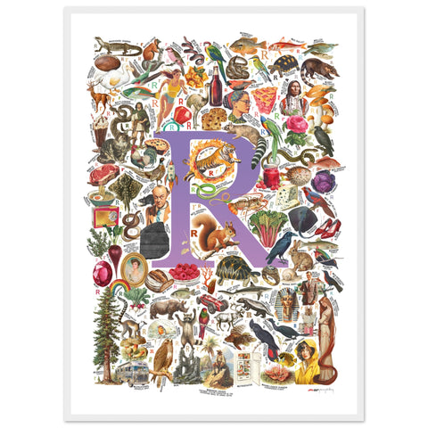"R is for Remarkable" — a Renard Roux alphabet poster with English R words (purple version)