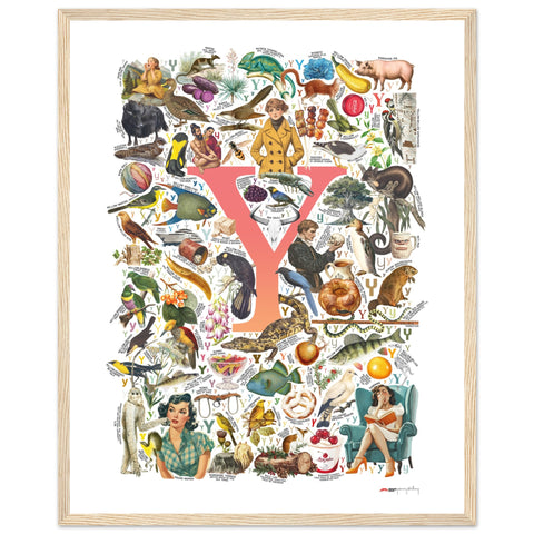 "Y is for Yonder" — a Renard Roux alphabet poster with English Y words (red version)