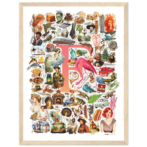 "F is for Festive" — a Renard Roux alphabet poster with English F words (red version)