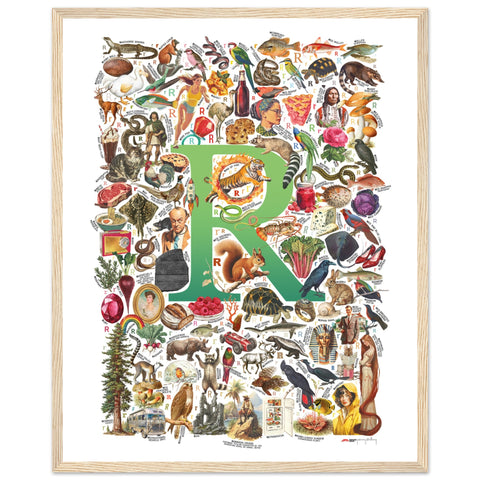 "R is for Remarkable" — a Renard Roux alphabet poster with English R words (green version)