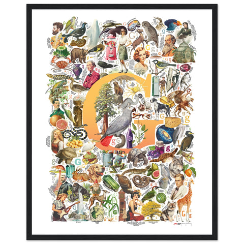 "G is for Great" — a Renard Roux alphabet poster with English G words (yellow version)