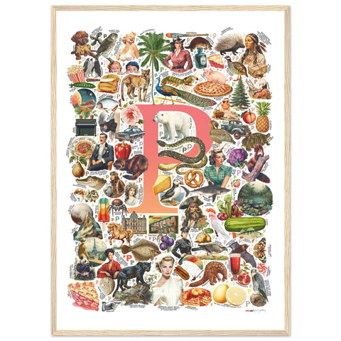 "P is for Pioneer" — a Renard Roux alphabet poster with English P words (red version)