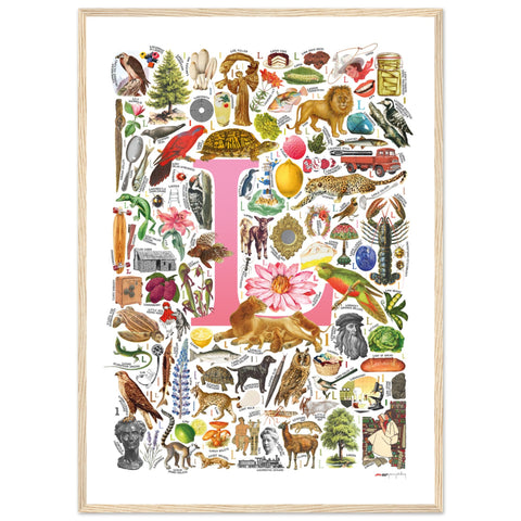 "L is for Learning" — a Renard Roux alphabet poster with English L words (pink version)