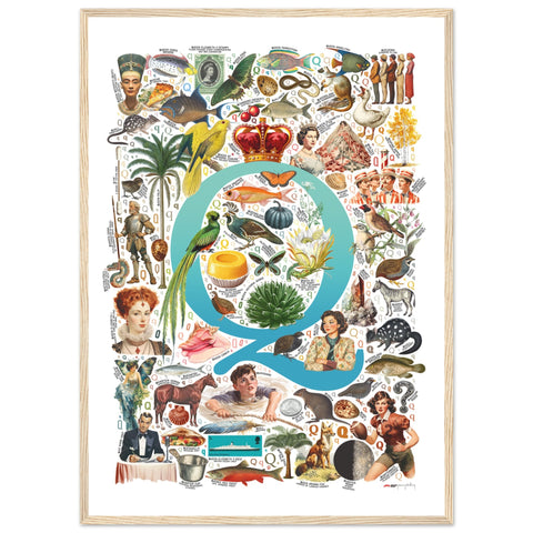"Q is for Quest" — a Renard Roux alphabet poster with English Q words (turquoise version)