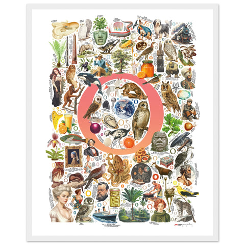 "O is for Original" — a Renard Roux alphabet poster with English O words (red version)