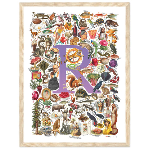 "R is for Remarkable" — a Renard Roux alphabet poster with English R words (purple version)