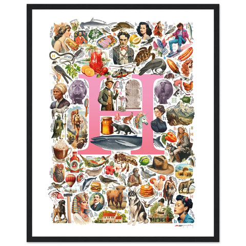 "H is for Heroes" — a Renard Roux alphabet poster with English H words (pink version)