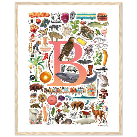 "B is for Brave" — a Renard Roux alphabet poster with English B words (red version)