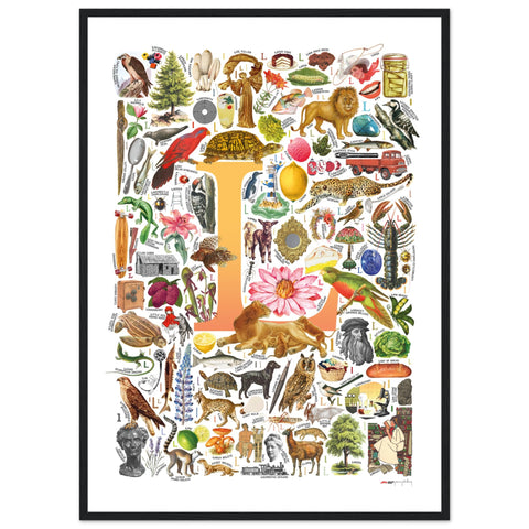 "L is for Learning" — a Renard Roux alphabet poster with English L words (yellow version)