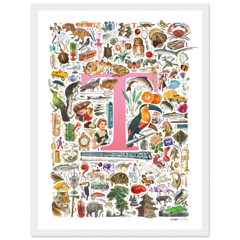"T is for Treasure" — a Renard Roux alphabet poster with English T words (pink version)