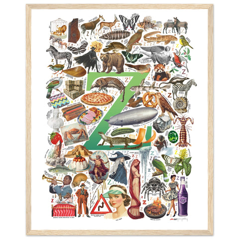 "Z is for Zenith" — a Renard Roux alphabet poster with English Z words (green version)