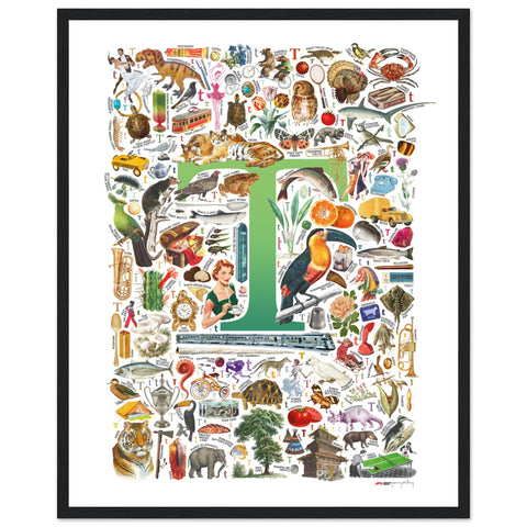 "T is for Treasure" — a Renard Roux alphabet poster with English T words (green version)