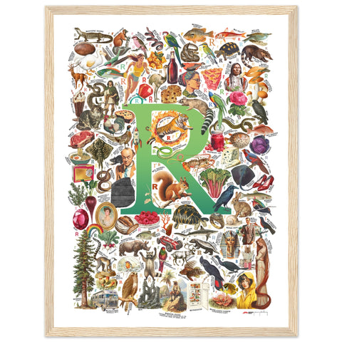 "R is for Remarkable" — a Renard Roux alphabet poster with English R words (green version)