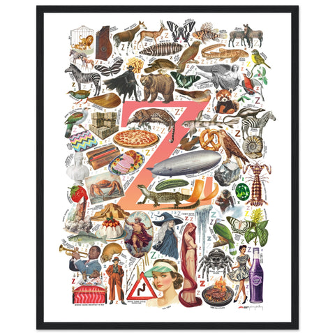 "Z is for Zenith" — a Renard Roux alphabet poster with English Z words (red version)