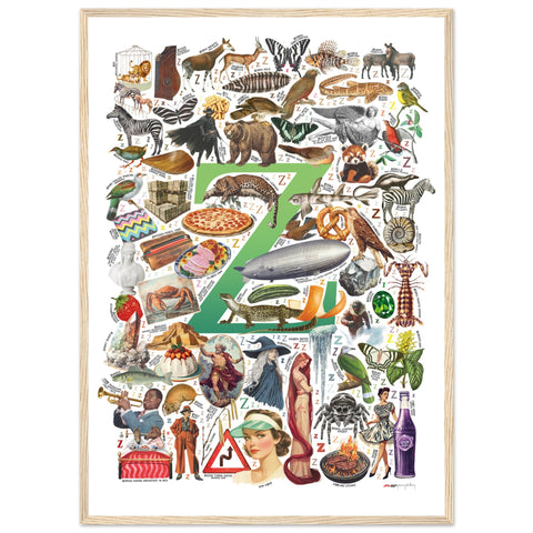 "Z is for Zenith" — a Renard Roux alphabet poster with English Z words (green version)