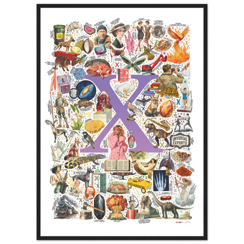 "X is for Xanadu" — a Renard Roux alphabet poster with English X words (purple version)