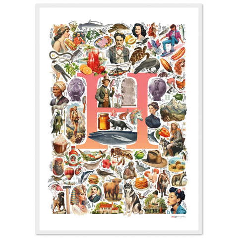 "H is for Heroes" — a Renard Roux alphabet poster with English H words (red version)