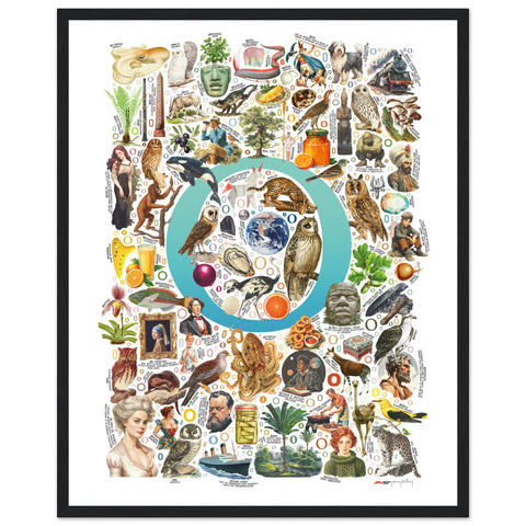 "O is for Original" — a Renard Roux alphabet poster with English O words (turquoise version)