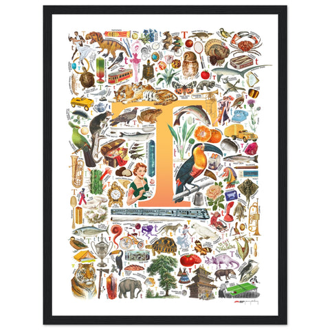 "T is for Treasure" — a Renard Roux alphabet poster with English T words (yellow version)