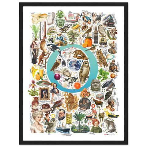 "O is for Original" — a Renard Roux alphabet poster with English O words (turquoise version)