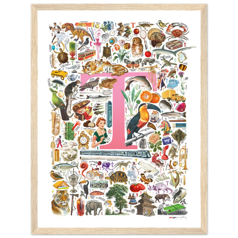 "T is for Treasure" — a Renard Roux alphabet poster with English T words (pink version)