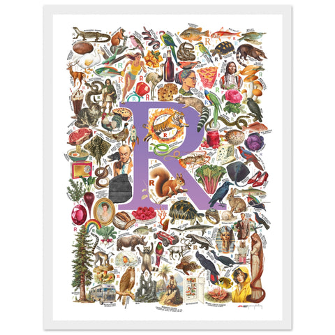 "R is for Remarkable" — a Renard Roux alphabet poster with English R words (purple version)
