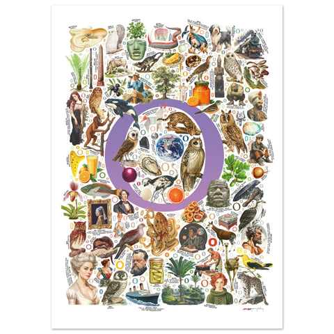 "O is for Original" — a Renard Roux alphabet poster with English O words (purple version)