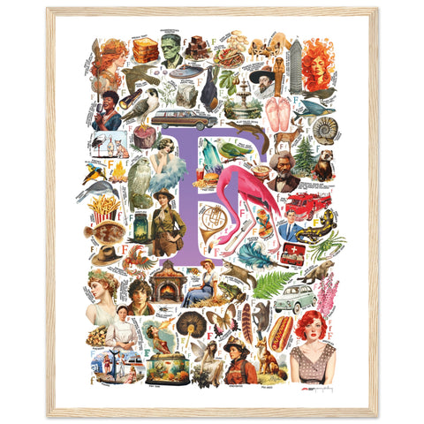 "F is for Festive" — a Renard Roux alphabet poster with English F words (purple version)