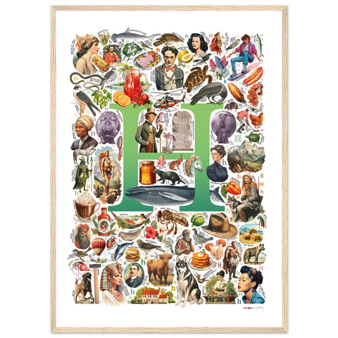 "H is for Heroes" — a Renard Roux alphabet poster with English H words (green version)